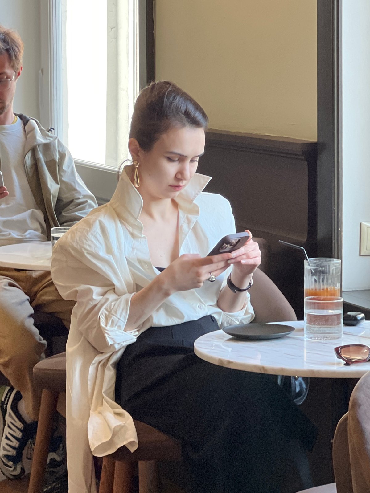 Casual moments captured in Saint Petersburg cafes and walkways