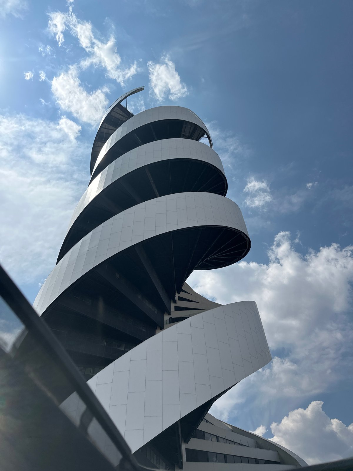 Modern spiral building photographed in Tlaxcalancingo Mexico