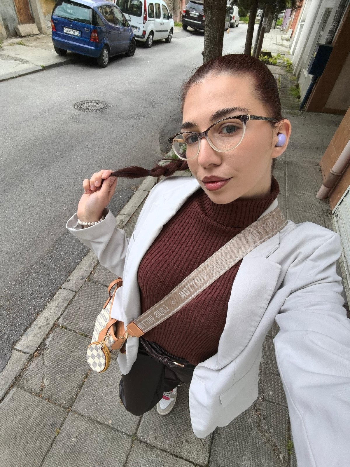 Woman takes selfies during morning walk in Stara Zagora