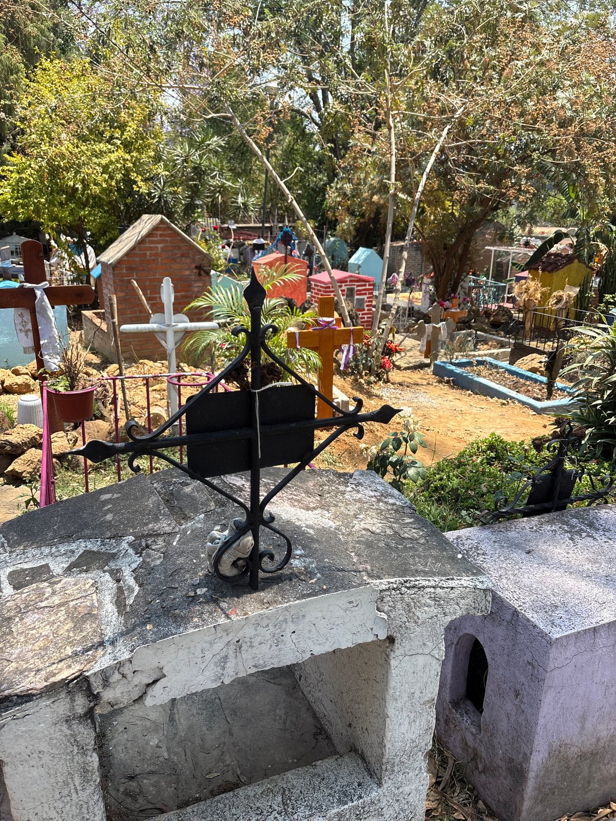 Cemetery documented in Ocotepec, Mexico with decorated graves
