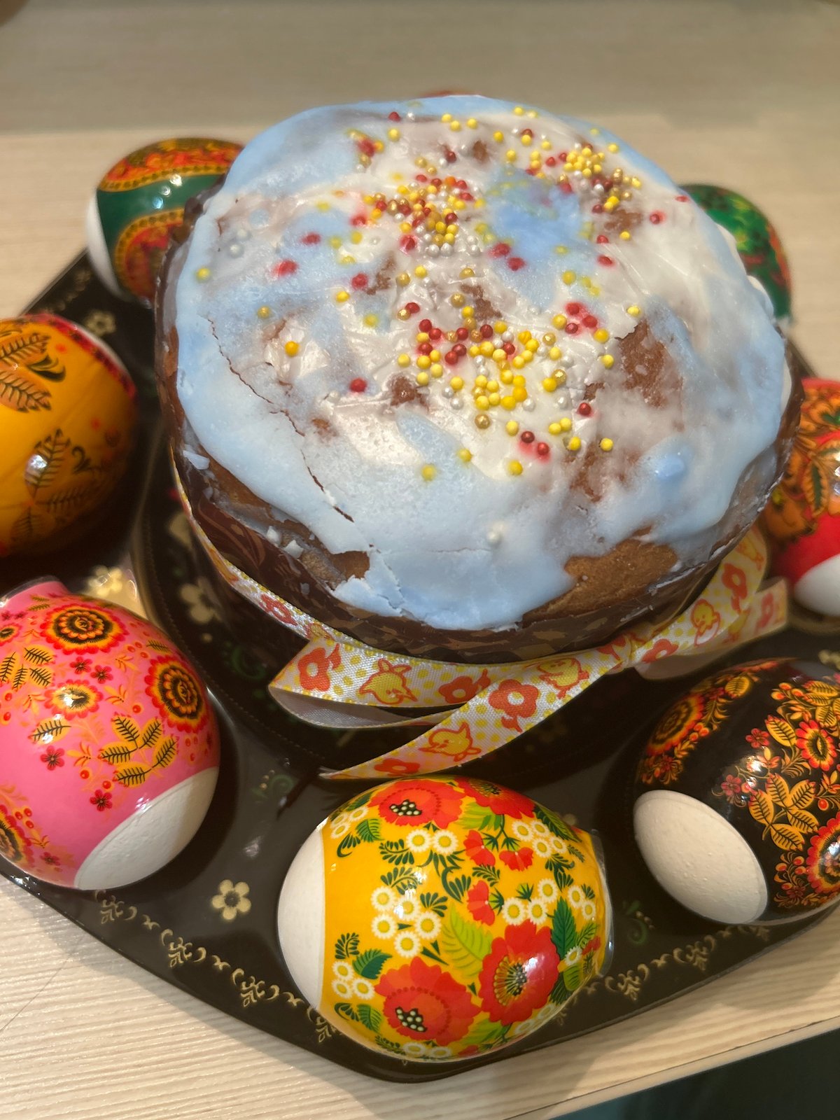 Woman documents Easter celebration with traditional foods in Chaikovsky