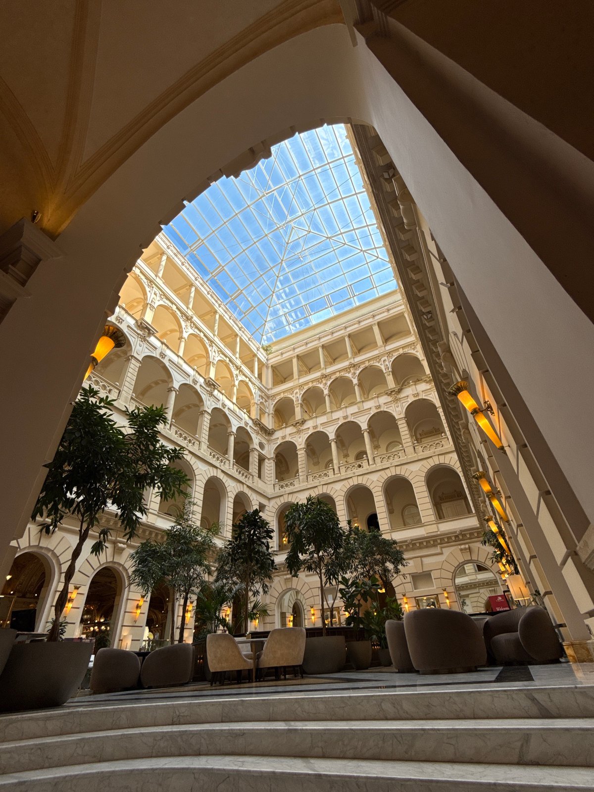 Classical atrium interior documented in Budapest historic building