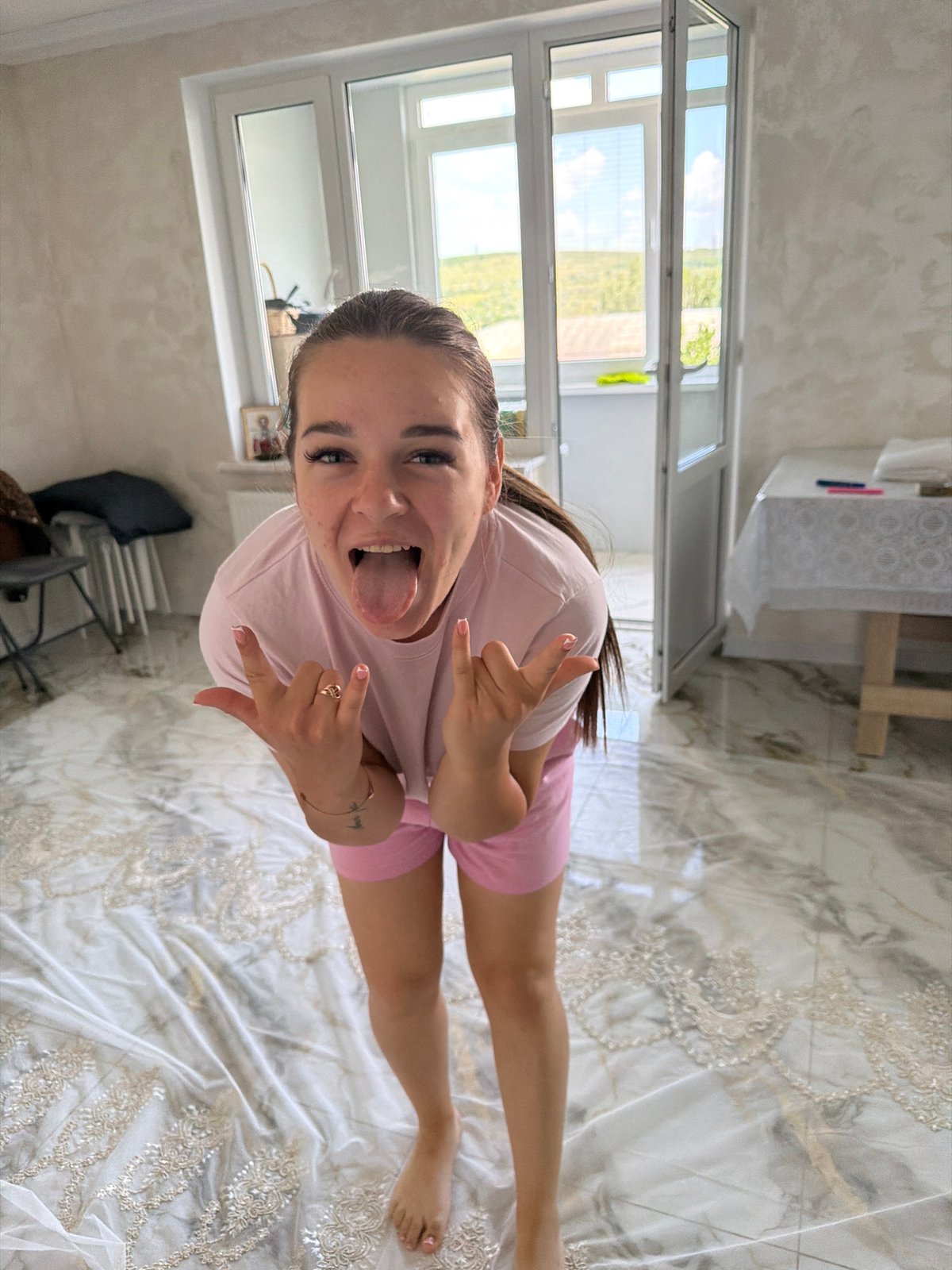 Casual indoor moments during what looks like a renovation day