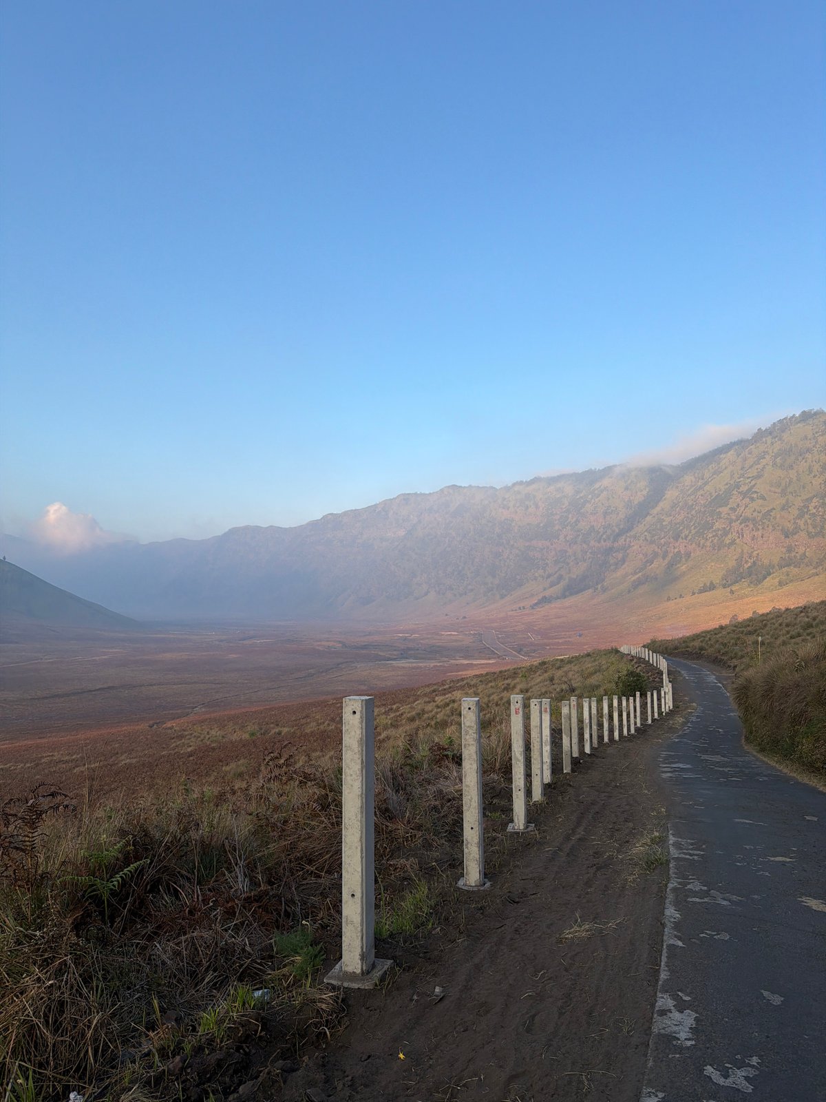 Morning motorcycle ride through Indonesia's volcanic mountain roads