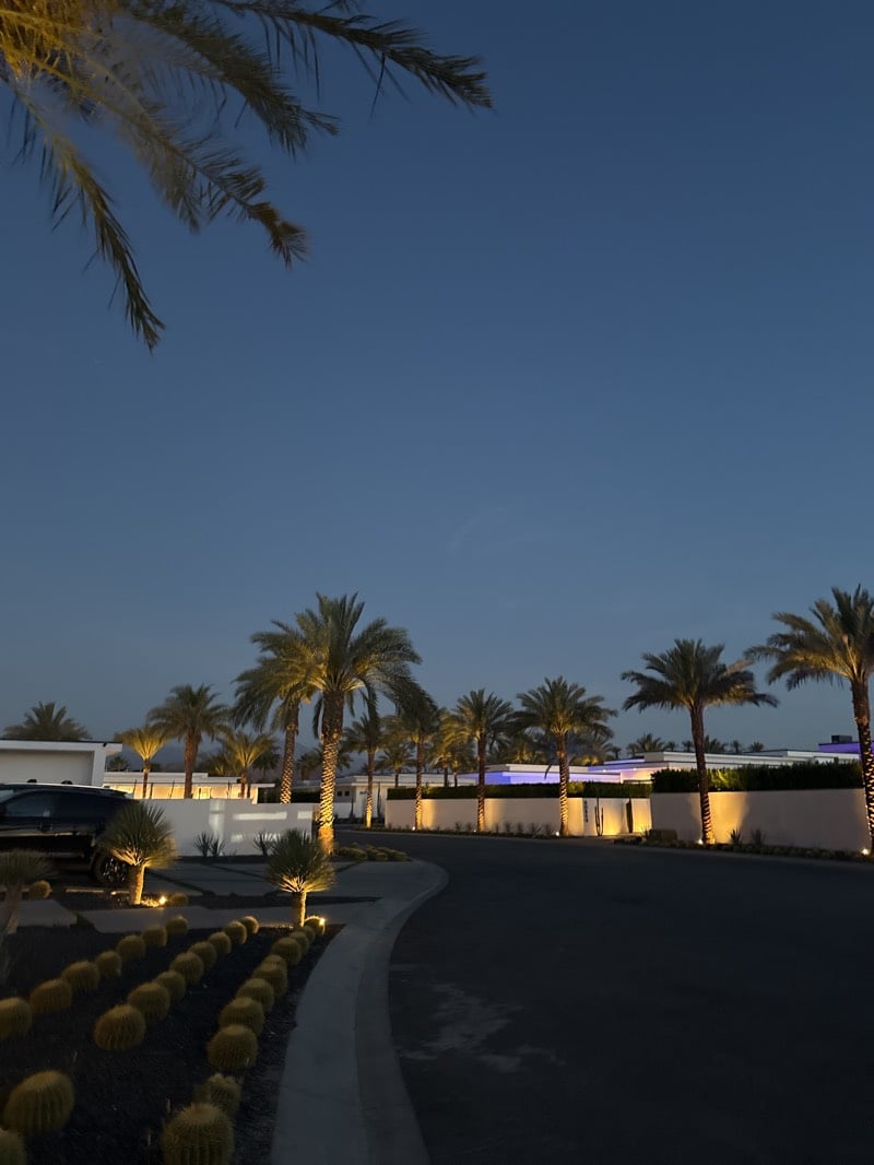 Evening street scene documented in Indio under clear skies