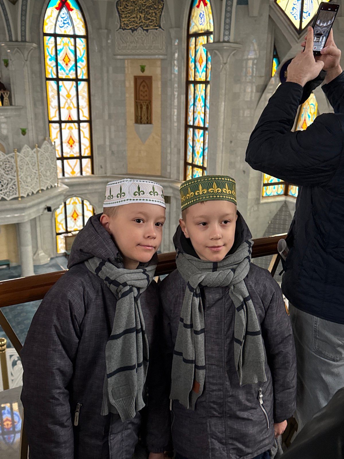 Tourists visit Kul Sharif Mosque interior in Kazan