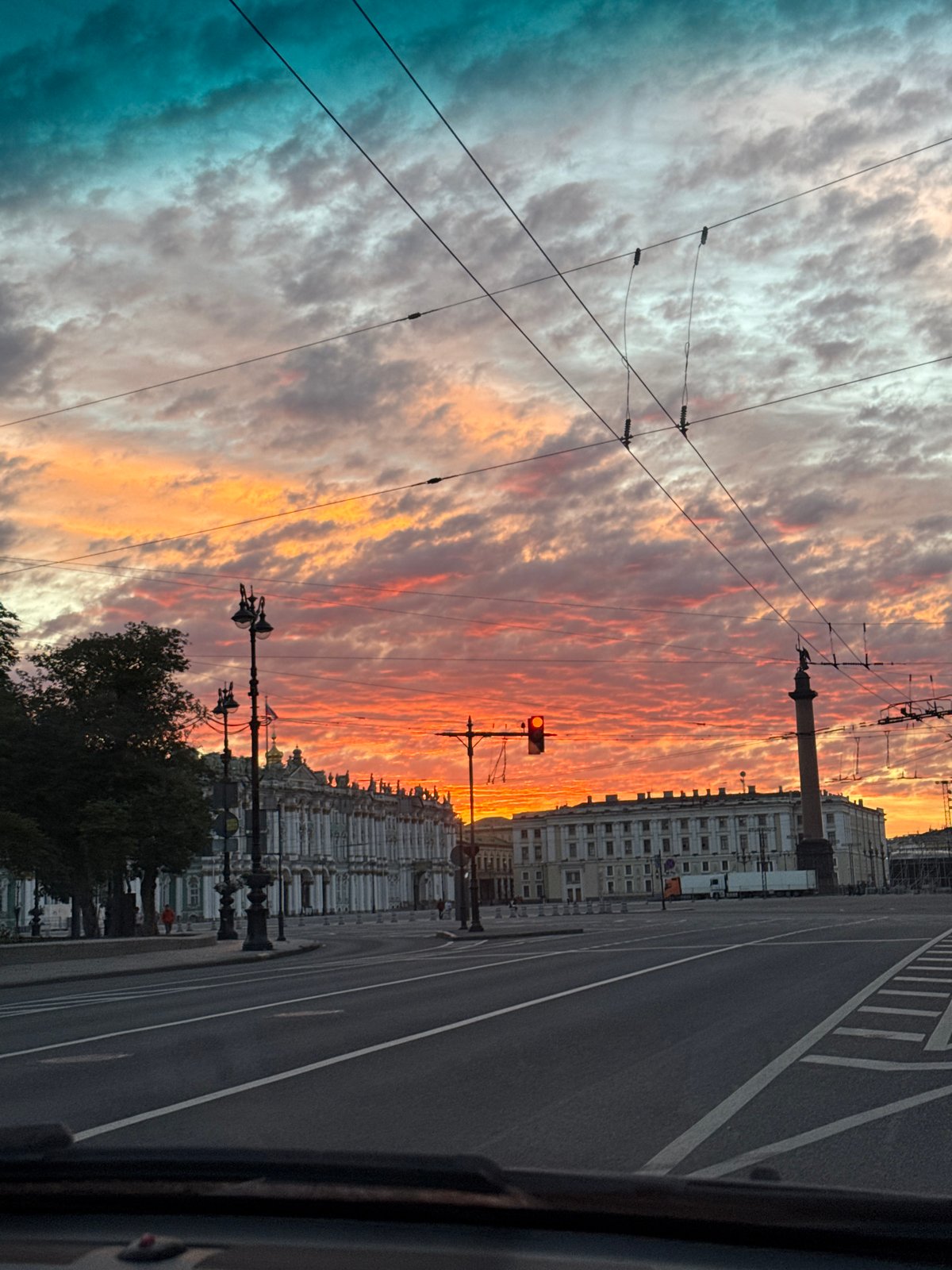 Saint Petersburg's white nights sunset over Palace Square