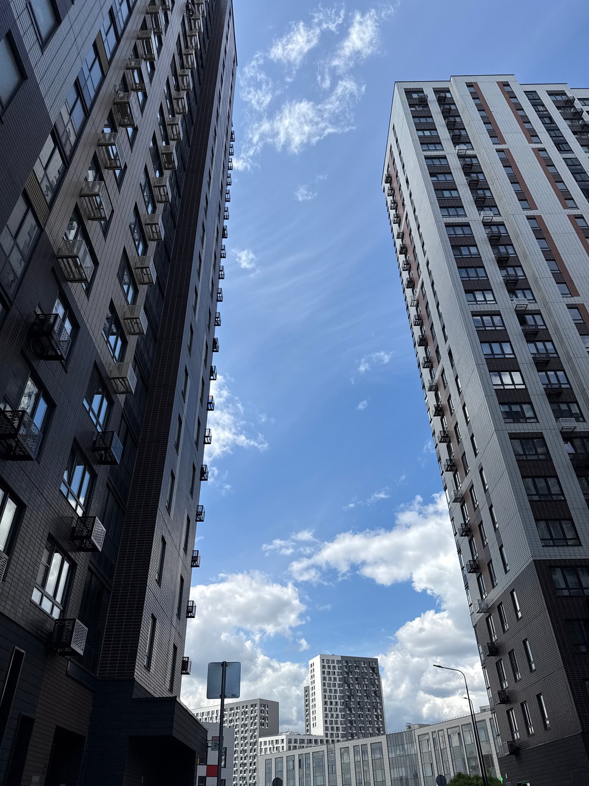 Construction work continues amid high-rises in Lyubertsy, Russia