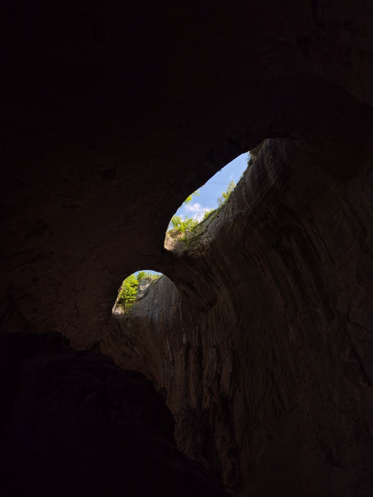 Devetashka Cave interior documented showing natural ceiling openings