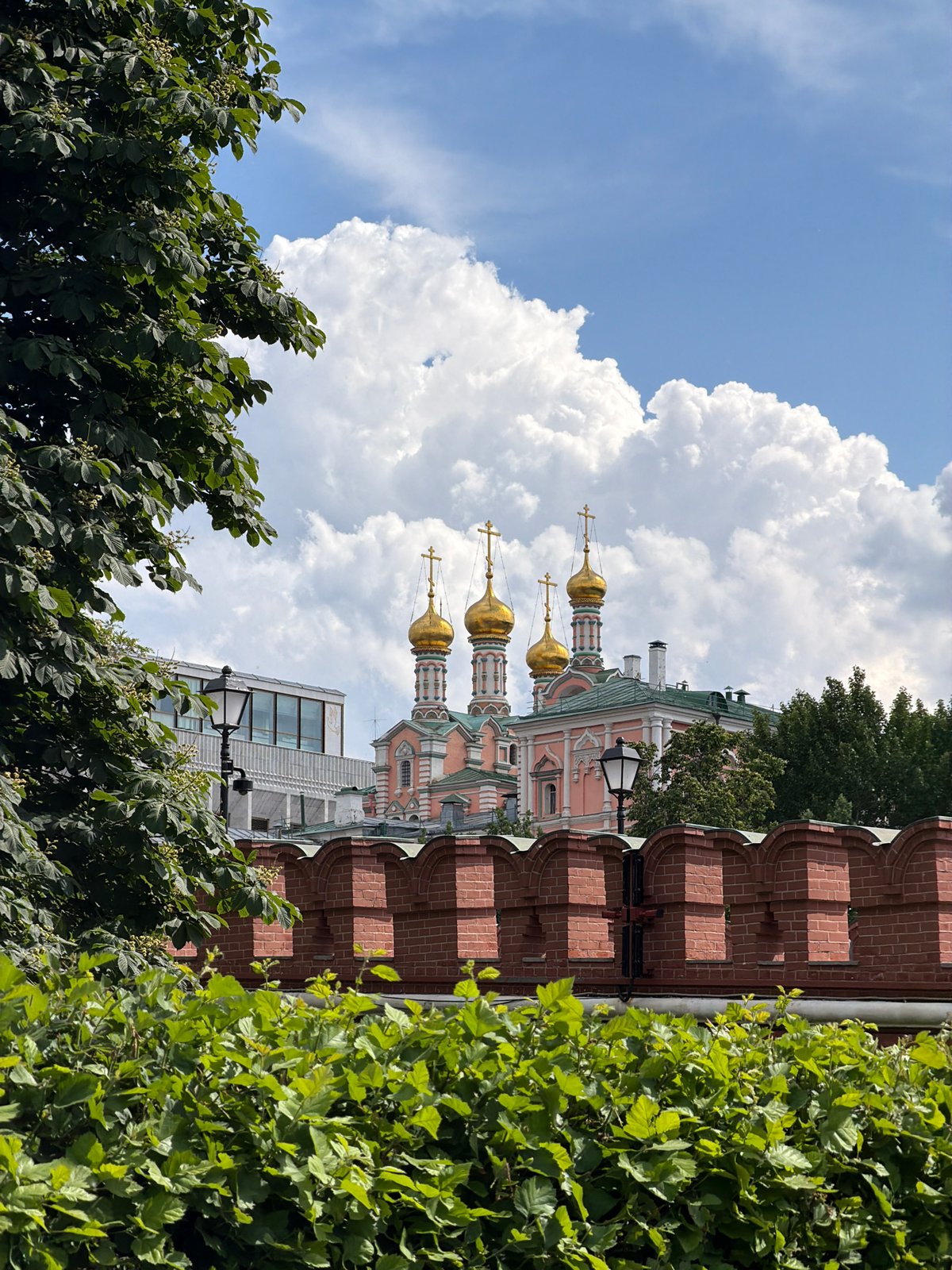 Orthodox church and decorated park documented in outdoor scenes