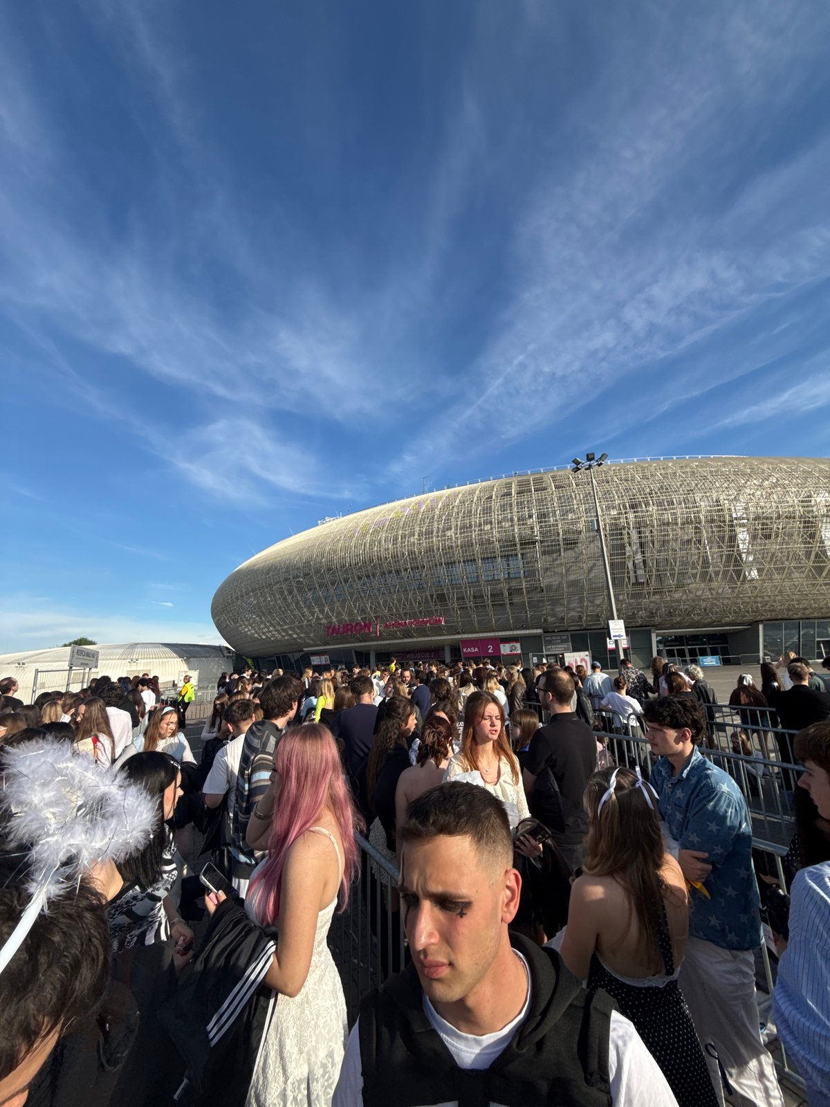Crowd gathers outside Krakow stadium
