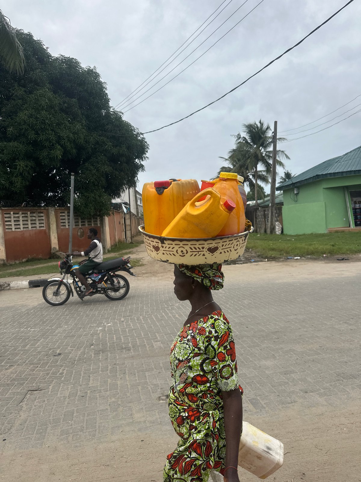 Morning street life and commerce in Badagry, Nigeria