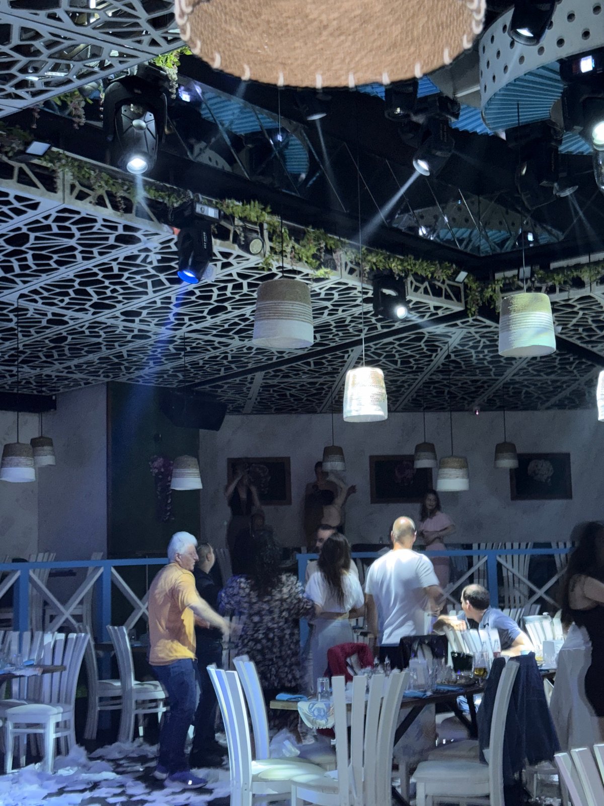 Evening dining scene captured in Plovdiv outdoor venue