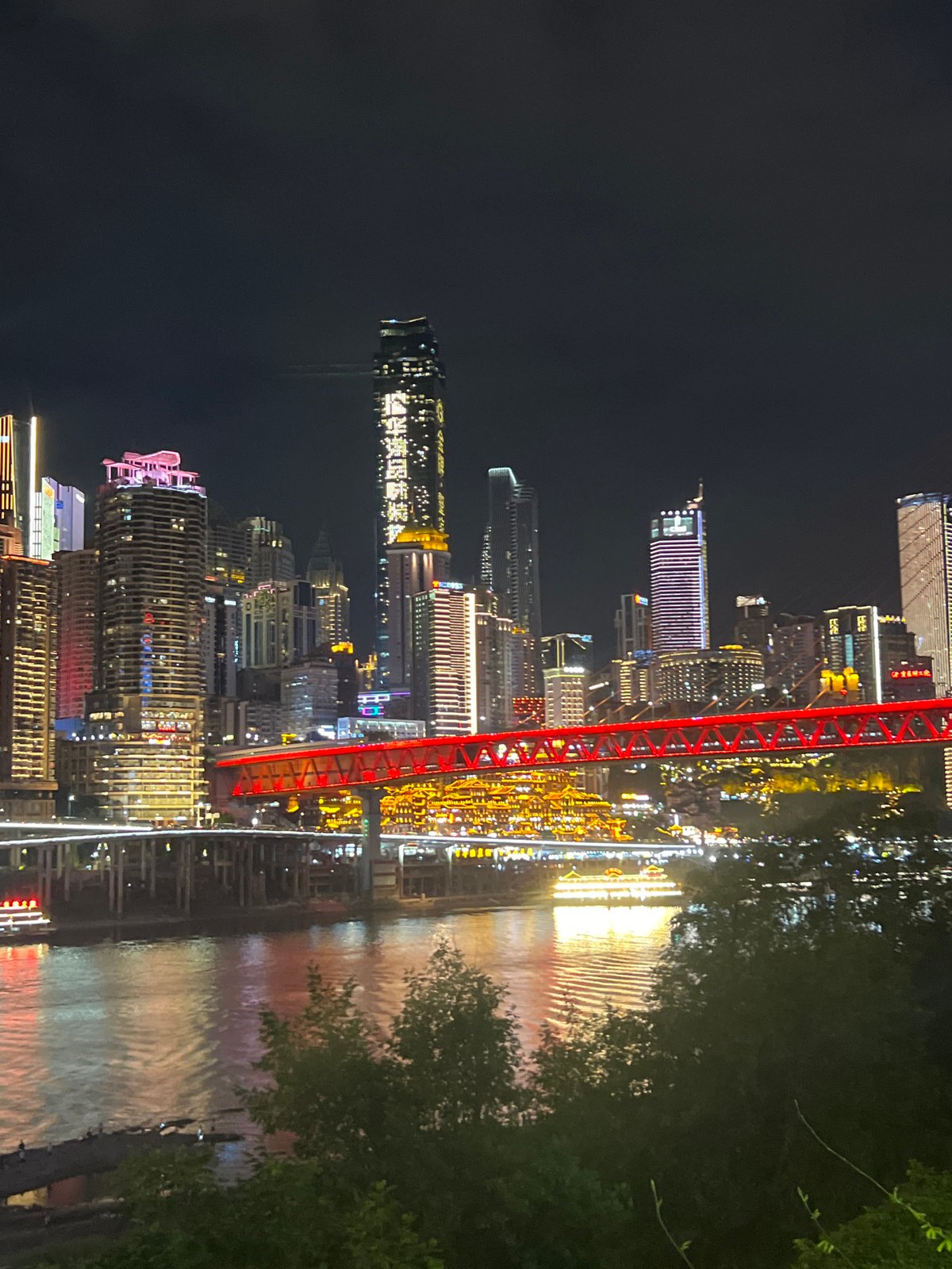 Chongqing's Jiangbeicheng waterfront skyline glowing at night