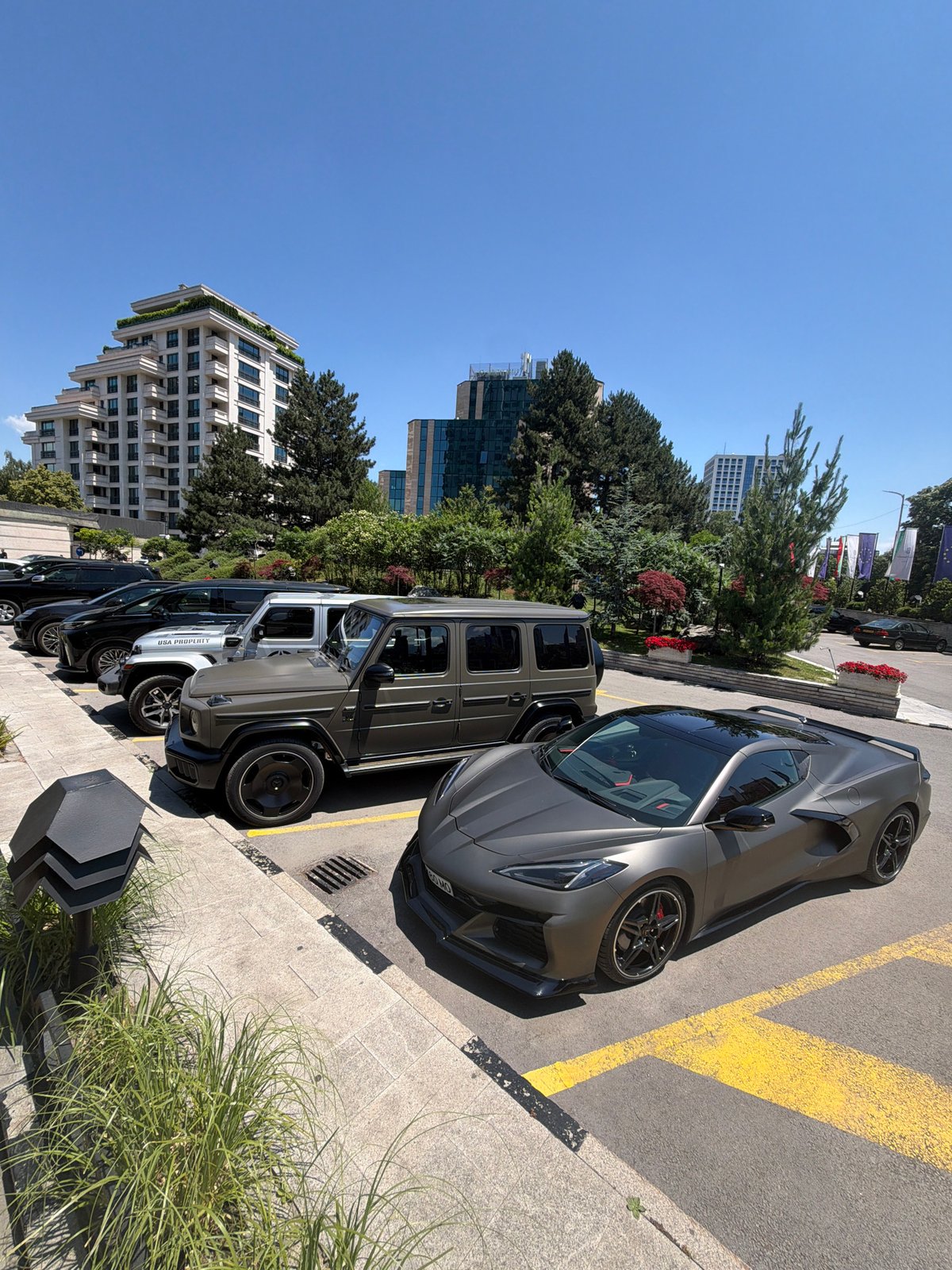 Luxury cars parked and espresso brewing in Sofia