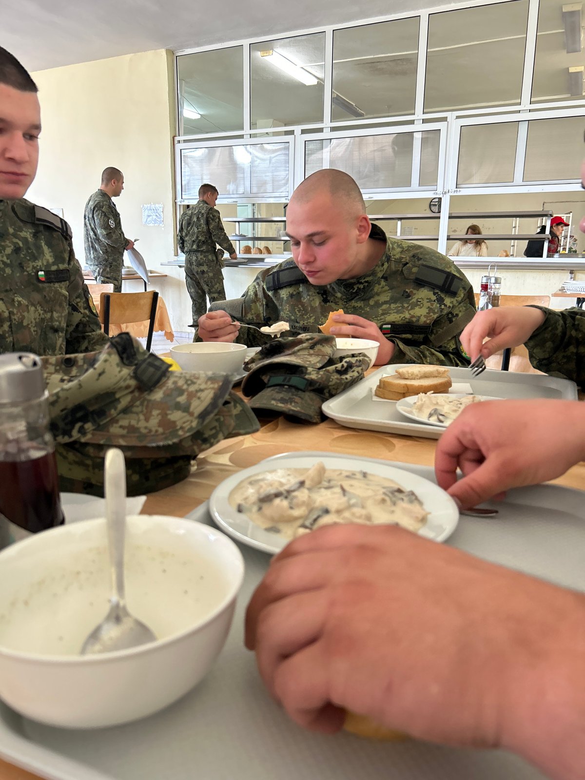 Soldiers dining in cafeteria, Shumen Bulgaria