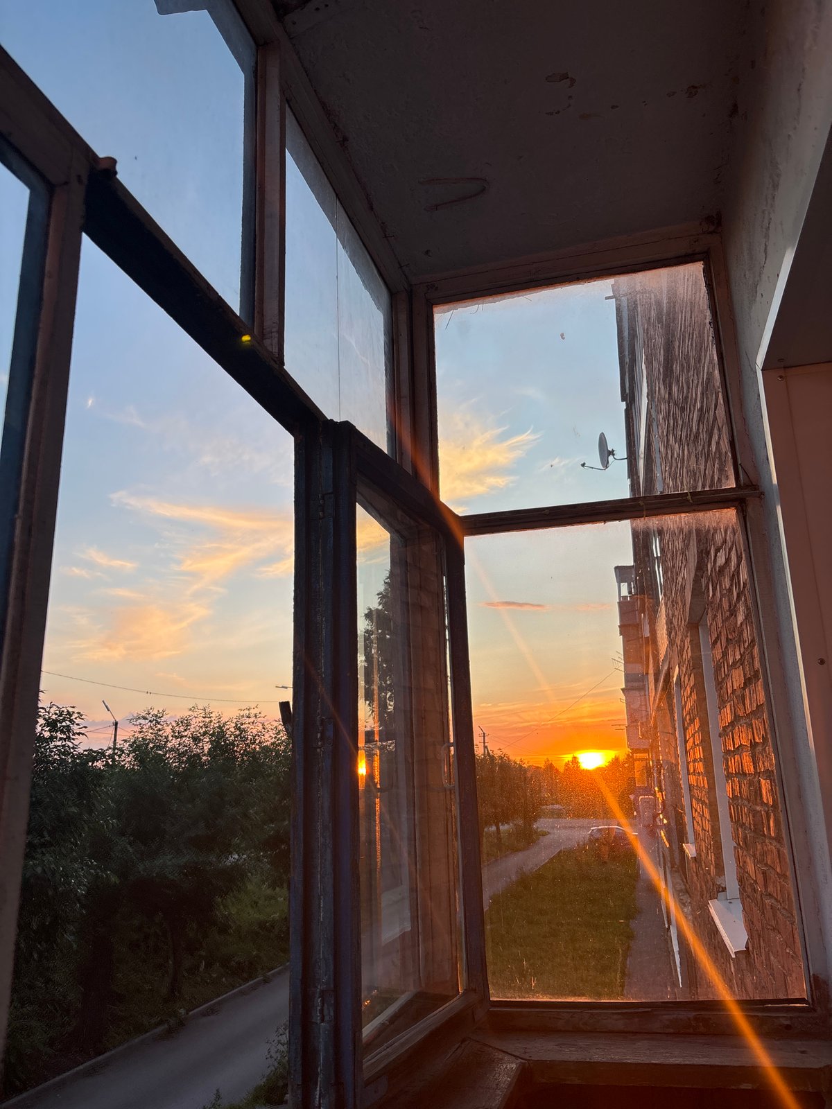 Lazy afternoon indoors: a sleeping dog and sunset views in Inskoy