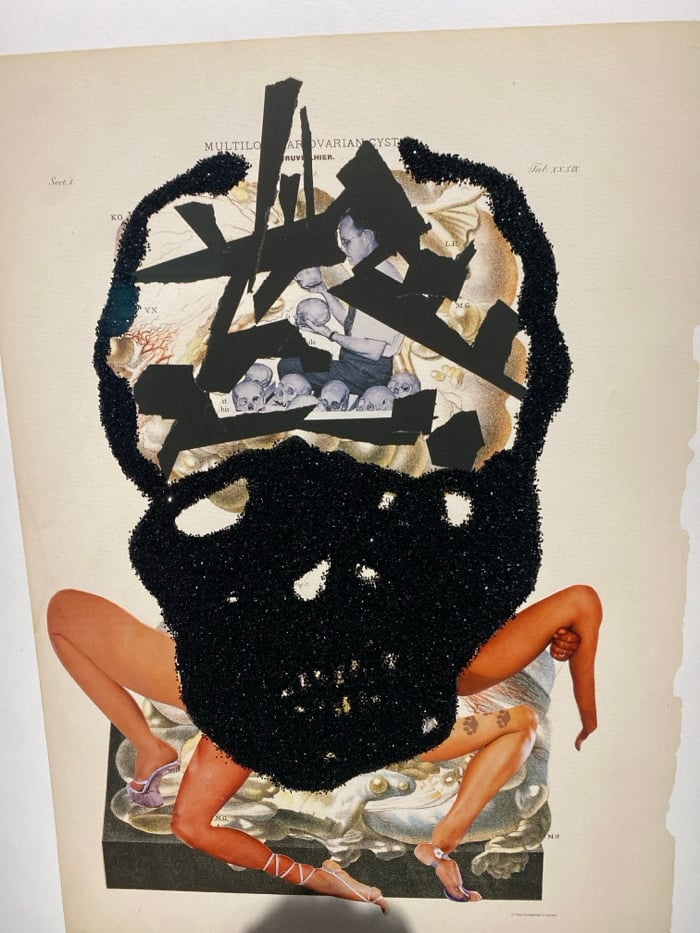 Art exhibition visitors document contemporary works in Paris gallery