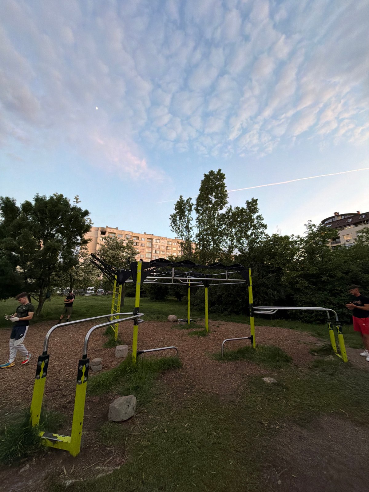 Outdoor fitness equipment observed in Sofia during evening hours