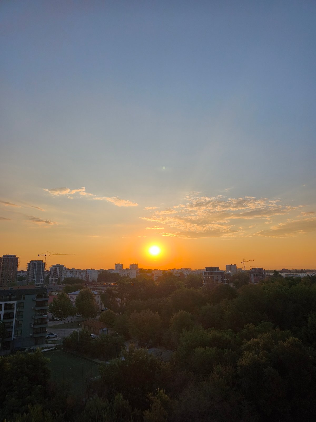 Fiery sunset paints the sky over Plovdiv, Bulgaria