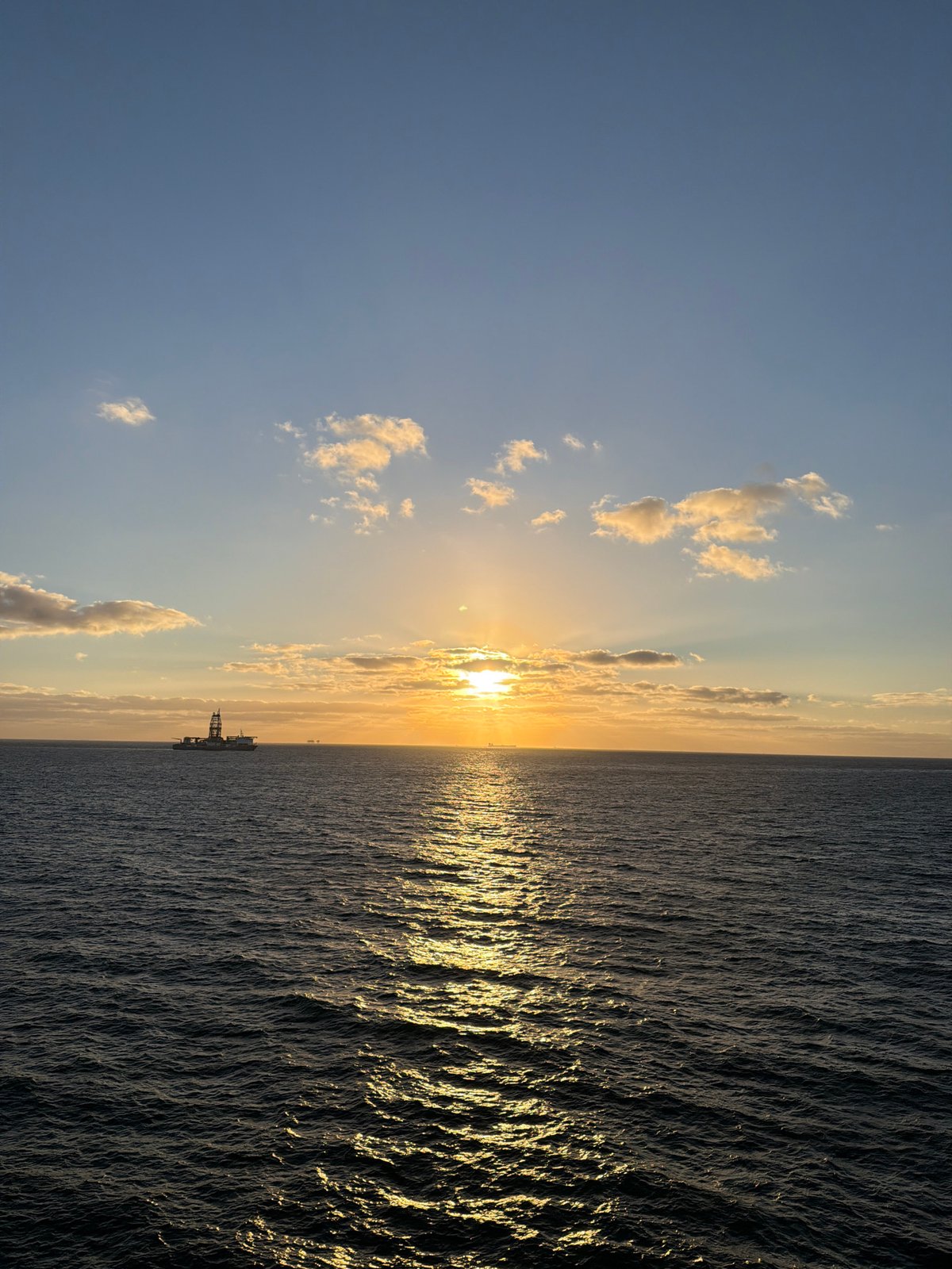Daytime crescent moon and seabirds observed over Gulf waters