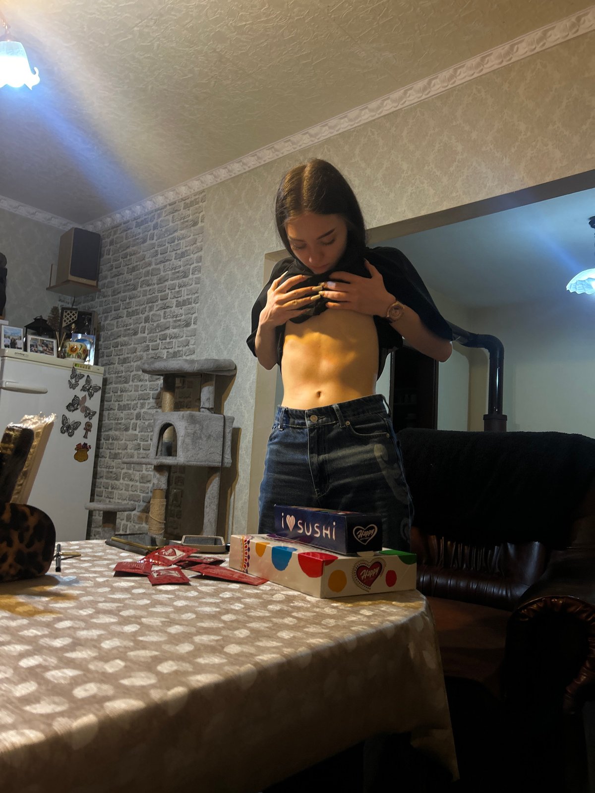Evening sushi delivery moment captured in Burgas home