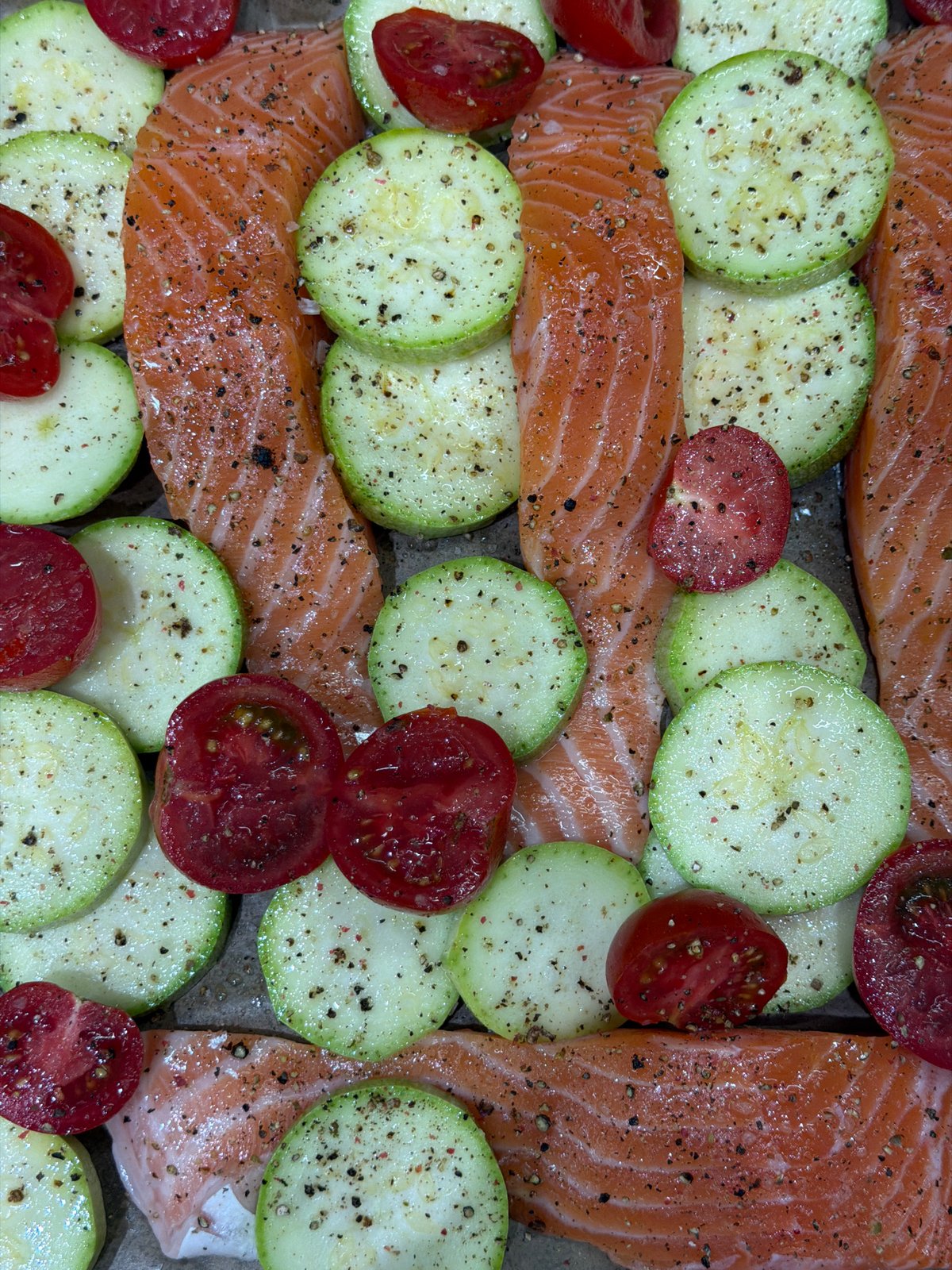 Raw salmon and vegetables prepared in Moscow kitchen