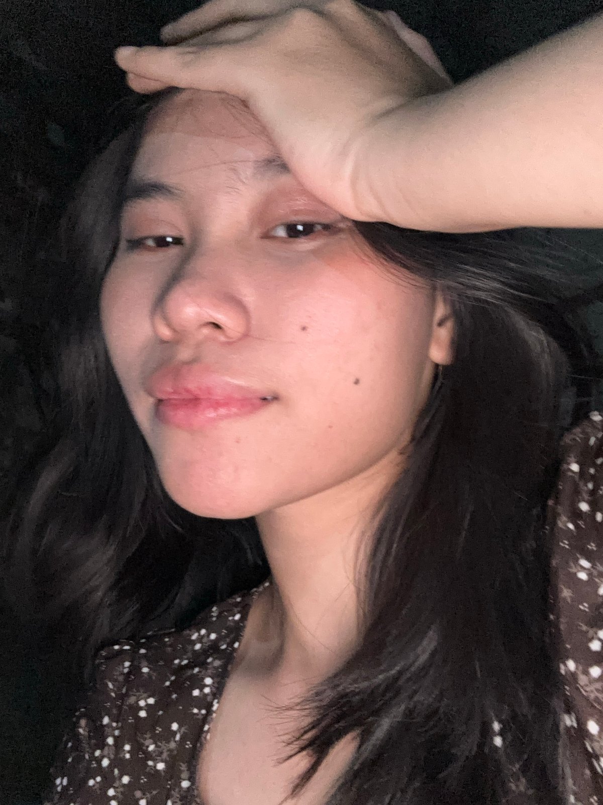 Selfie session at home in East Jakarta, floral dress