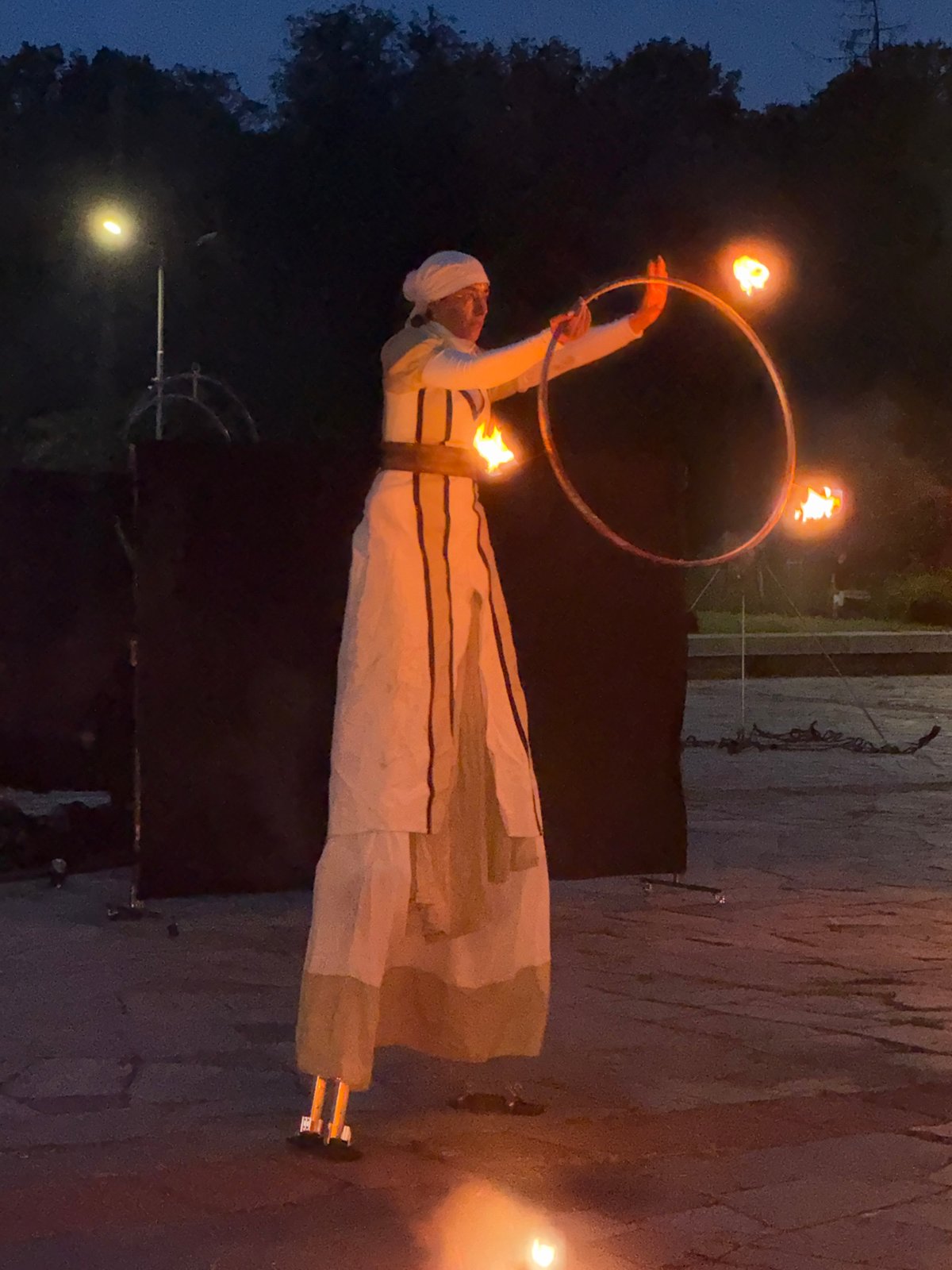 Stilt fire performers draw crowds to nighttime Plovdiv show