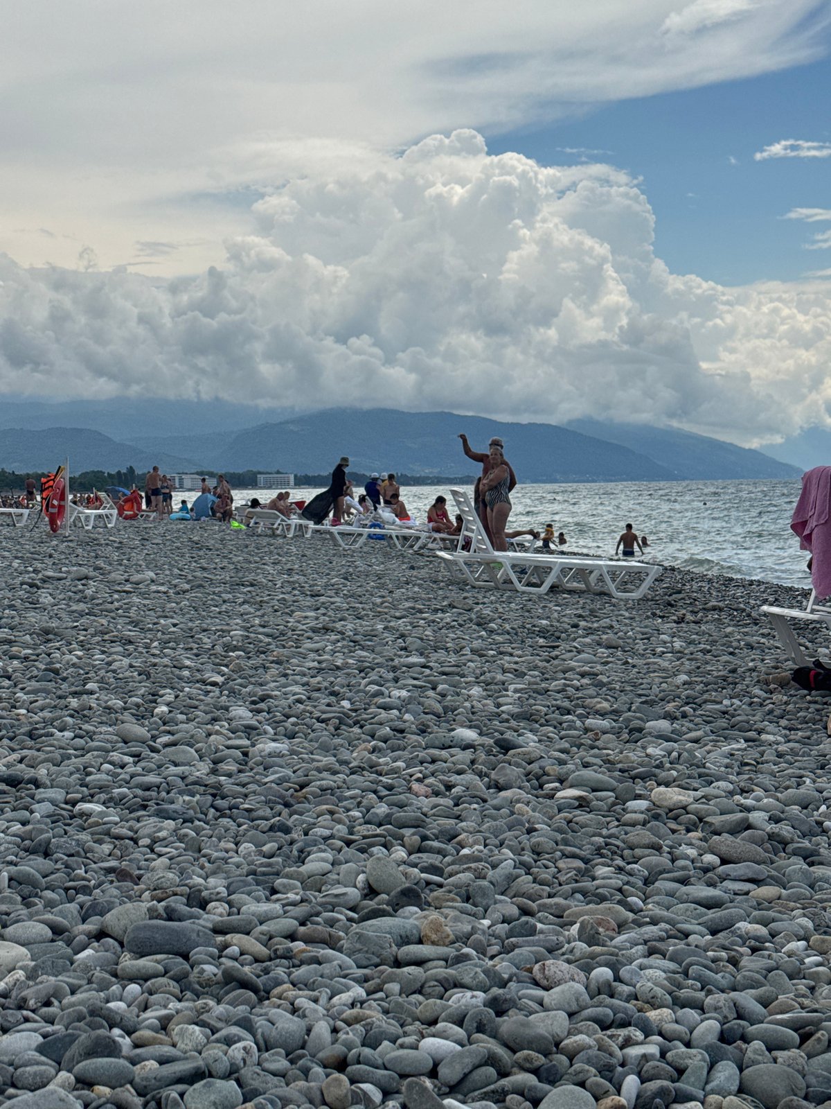 Black Sea beach morning in Sirius under dramatic summer skies