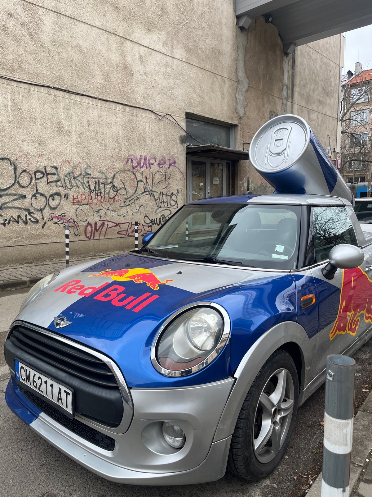 Red Bull promo car spotted in Sofia with dining, lab scenes