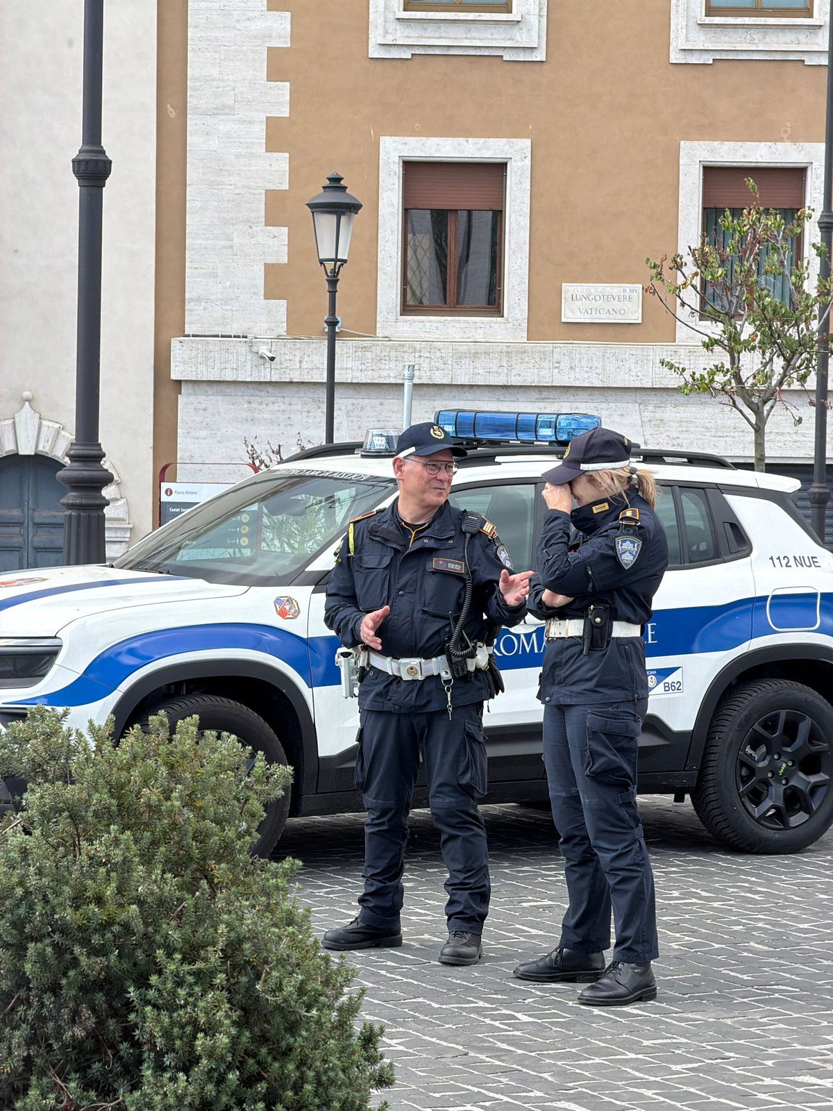 Police patrol routine street activity in Rome