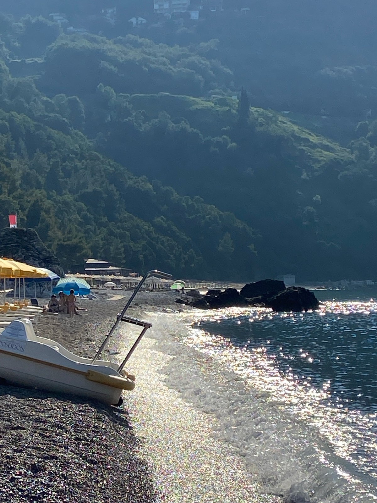 Quiet morning at a pebble beach on the Montenegrin Adriatic coast