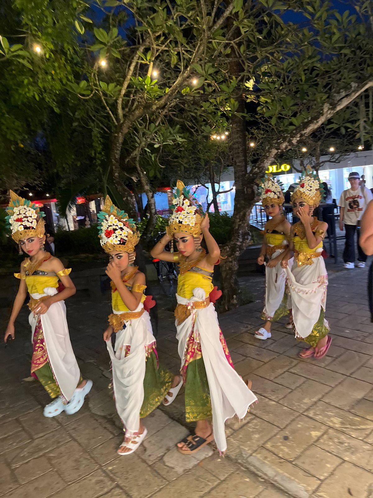 Traditional Balinese dancers gather for performance in Kuta Selatan