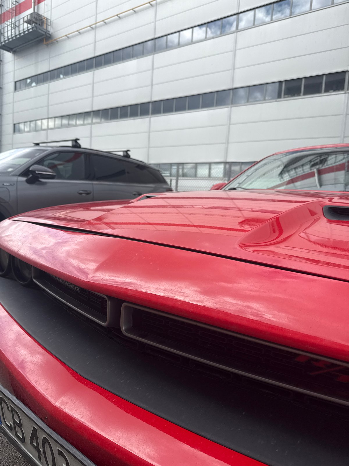 Red Dodge Challenger spotted in Sofia with spring decorations