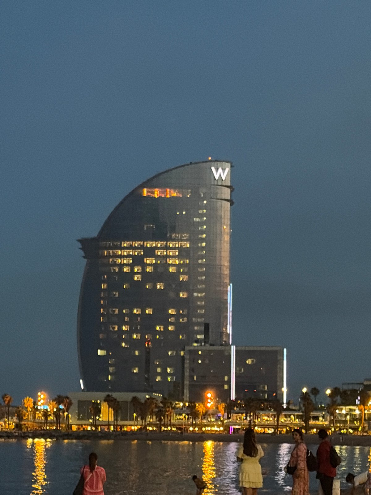W Barcelona Hotel Photographed Illuminated at Night