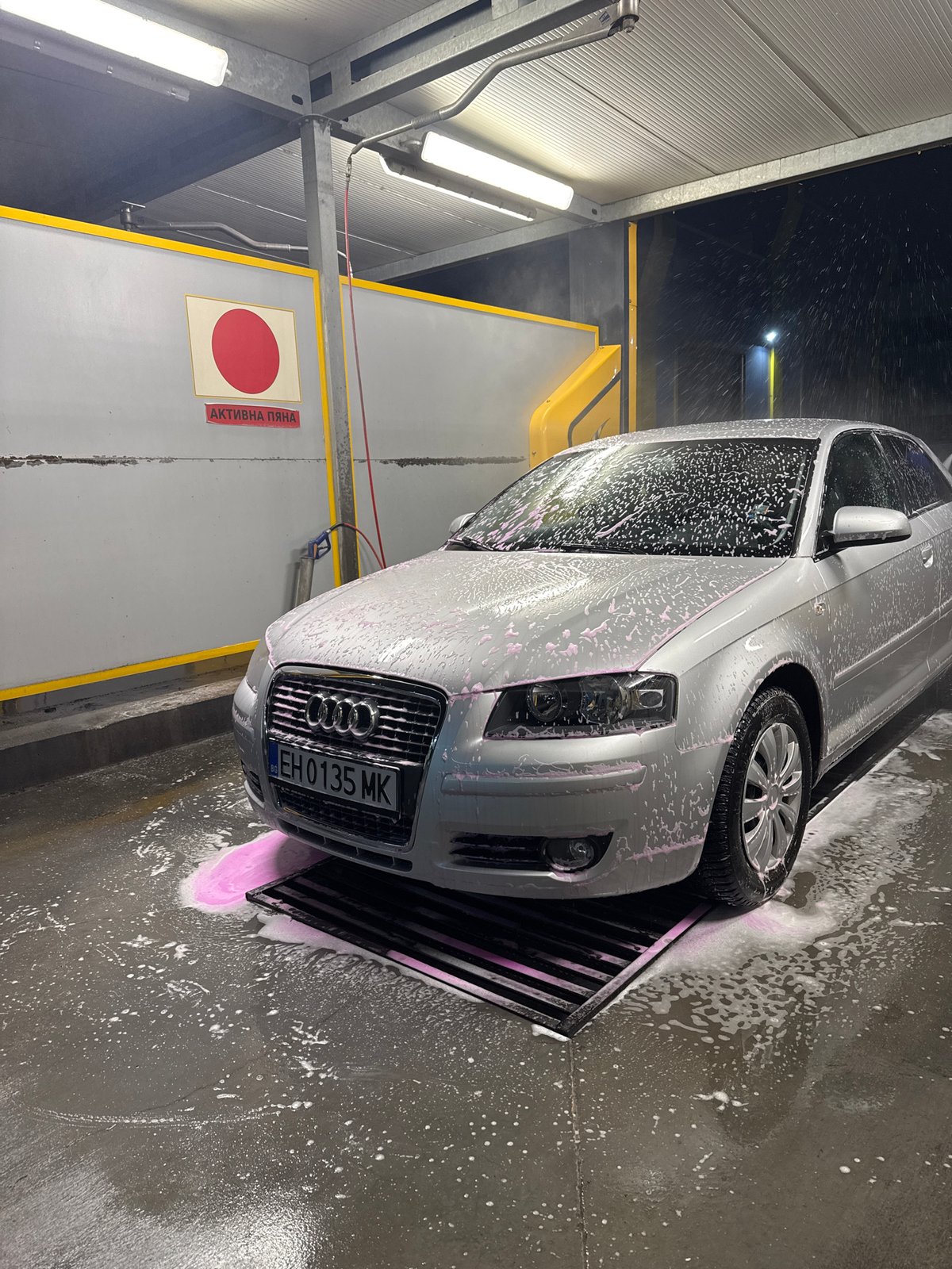 Silver car undergoes wash at Plovdiv self-service facility