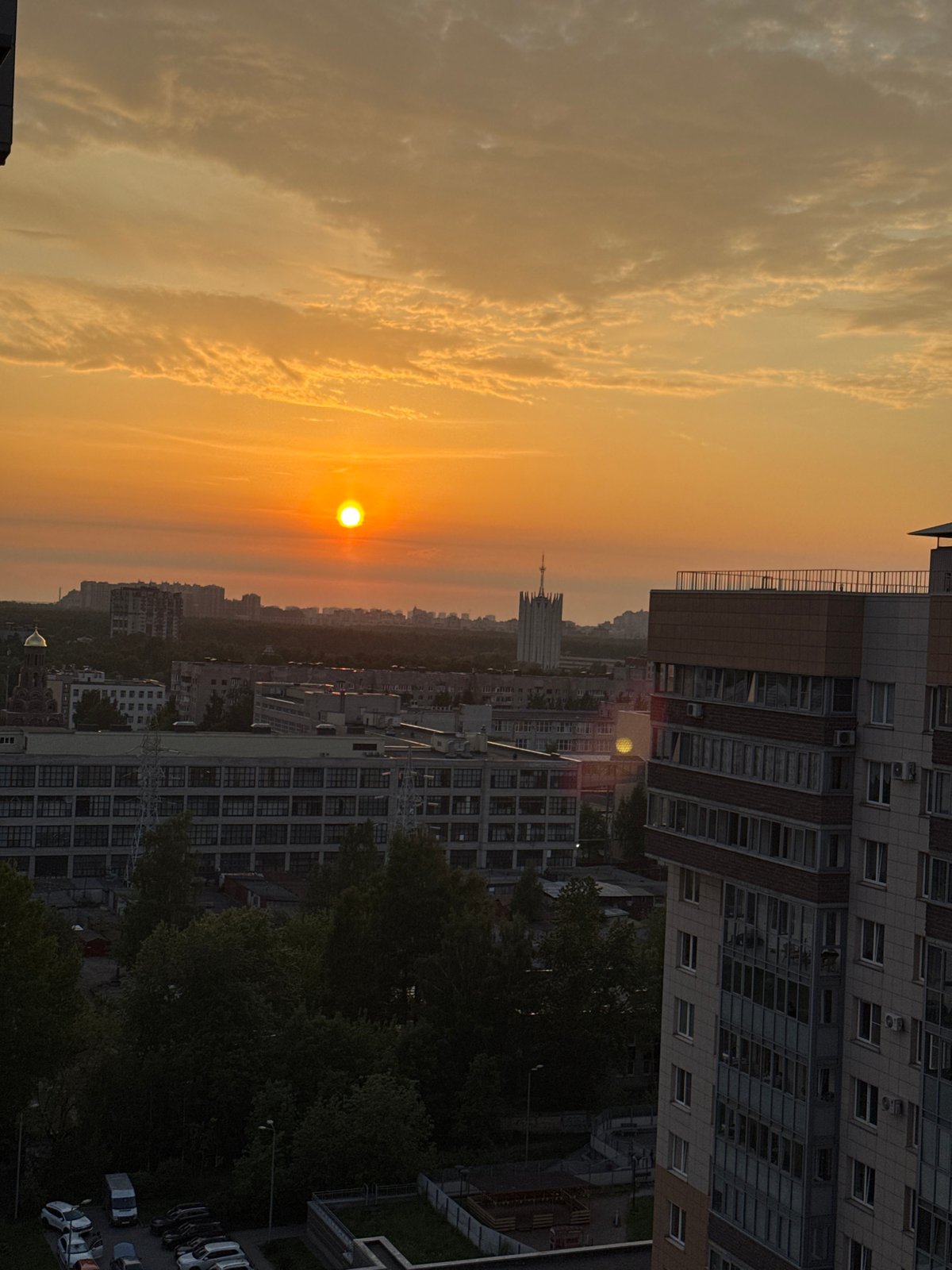 Sunset cityscape documented in Lake Ladoga region, Russia