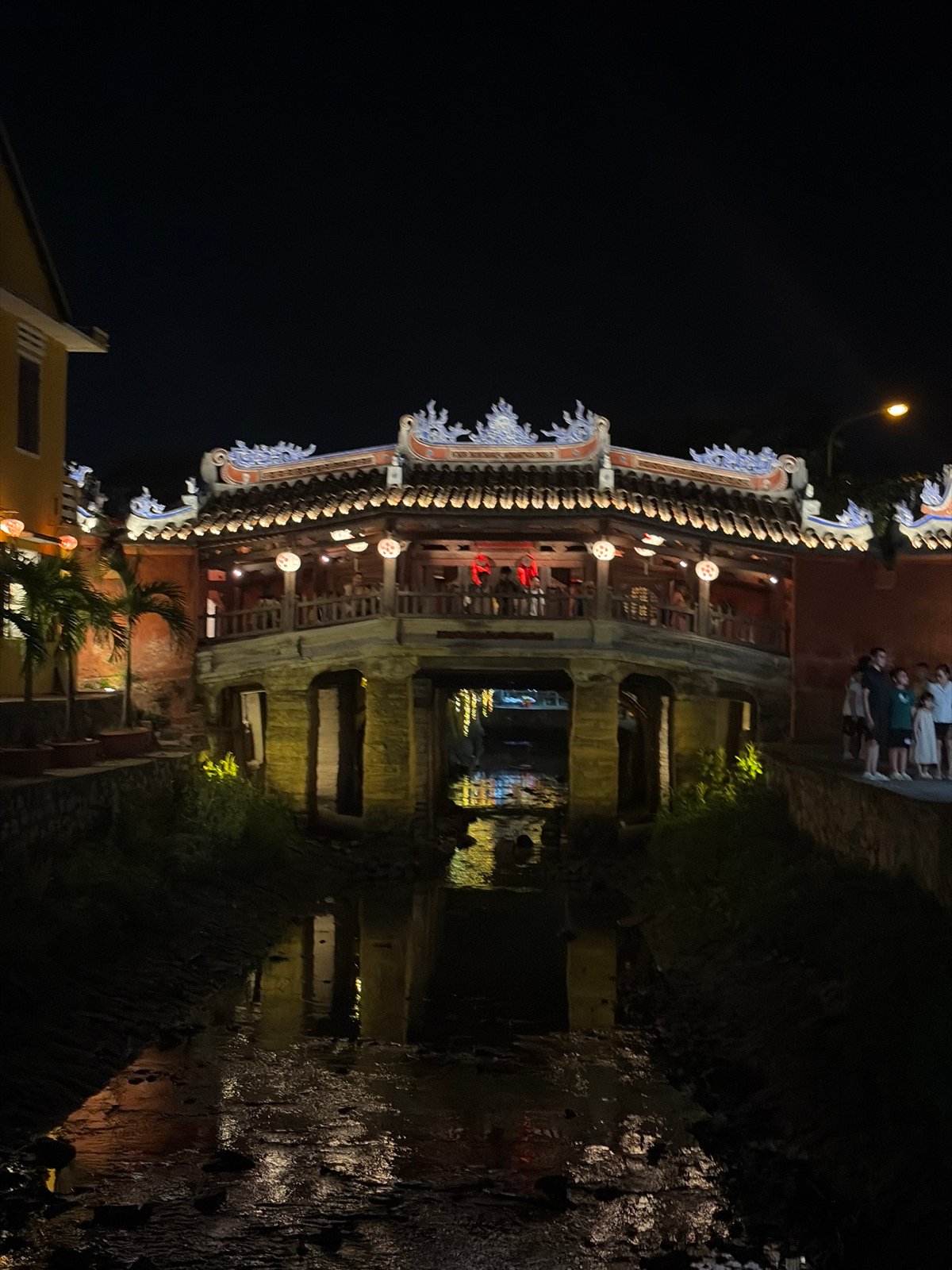 Evening scenes documented in historic Hội An featuring lanterns, bridge