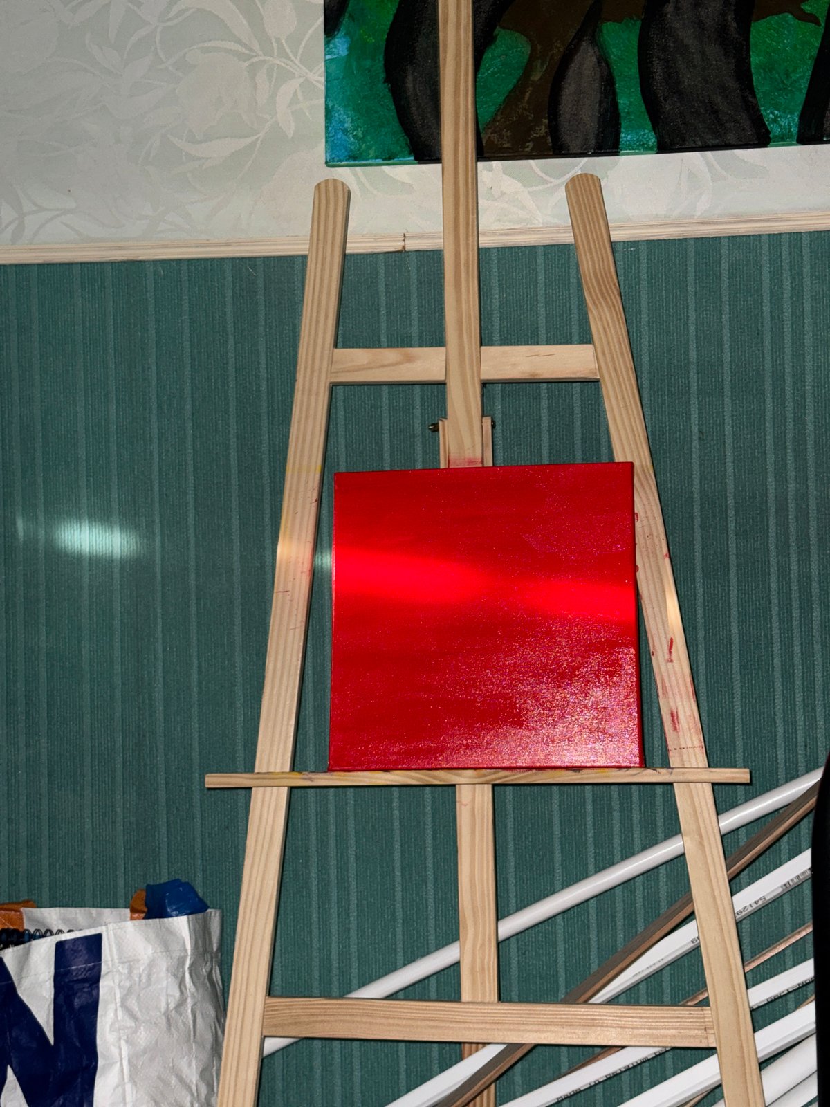 Abstract art collection displayed in Domont studio space