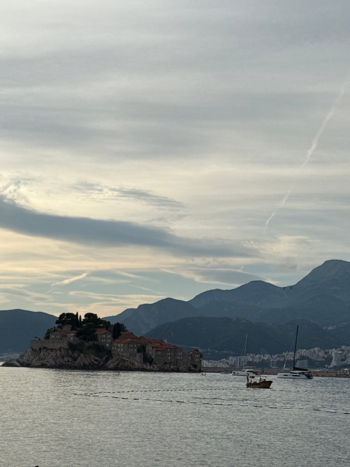 Sunset evening around Sveti Stefan's coast and island views
