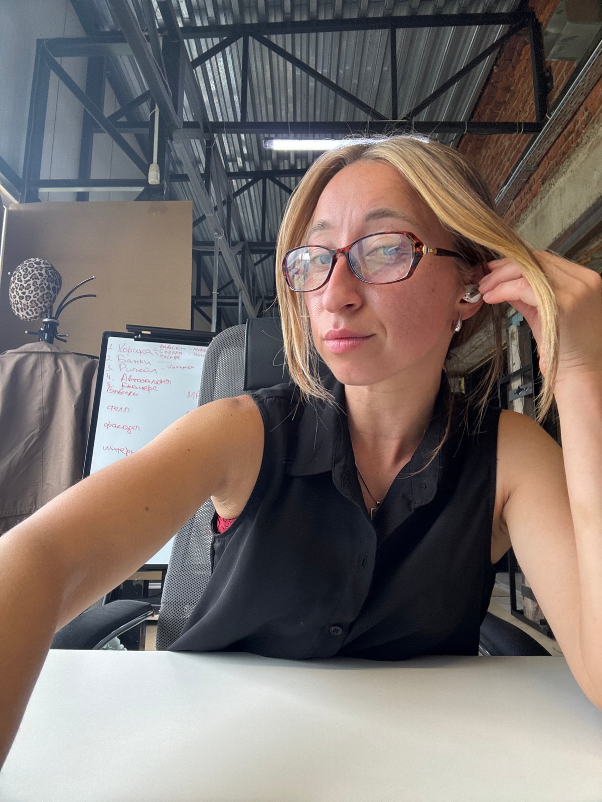 Playful selfie session at a Chaikovsky studio workspace