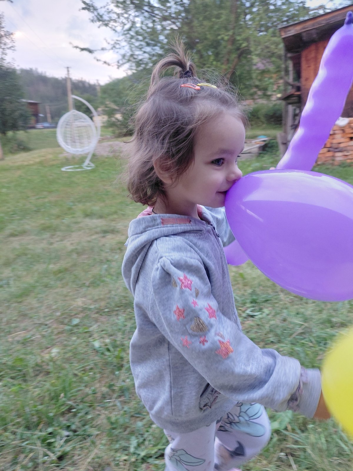 Afternoon in rural Chernyk: balloons, grass, and overcast skies