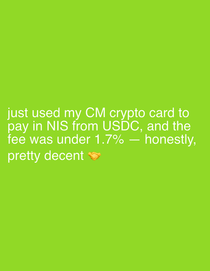 Tel Aviv resident pays with crypto card, reports 1.7% fee