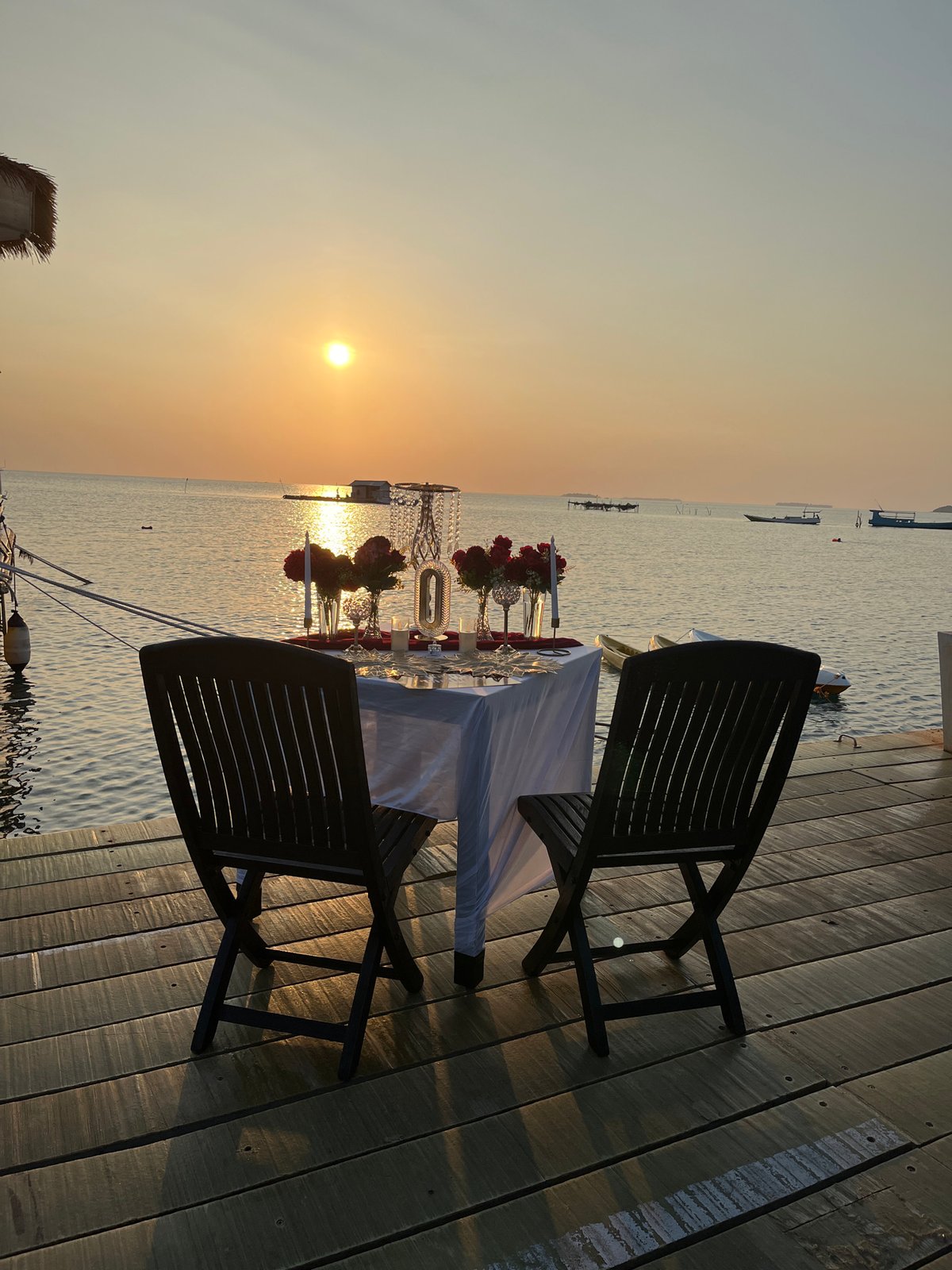 Romantic setup and clear seas at Karimunjawa pier