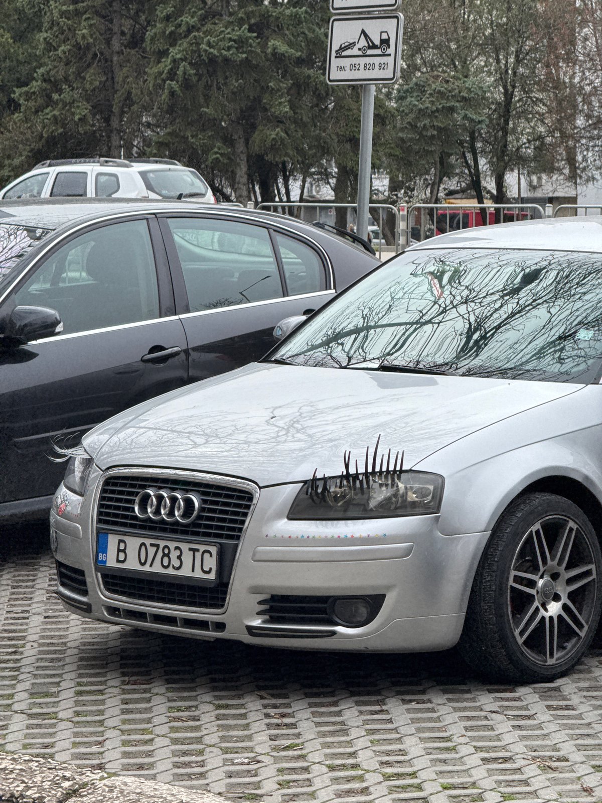 Car with decorative eyelashes spotted in Varna, Bulgaria