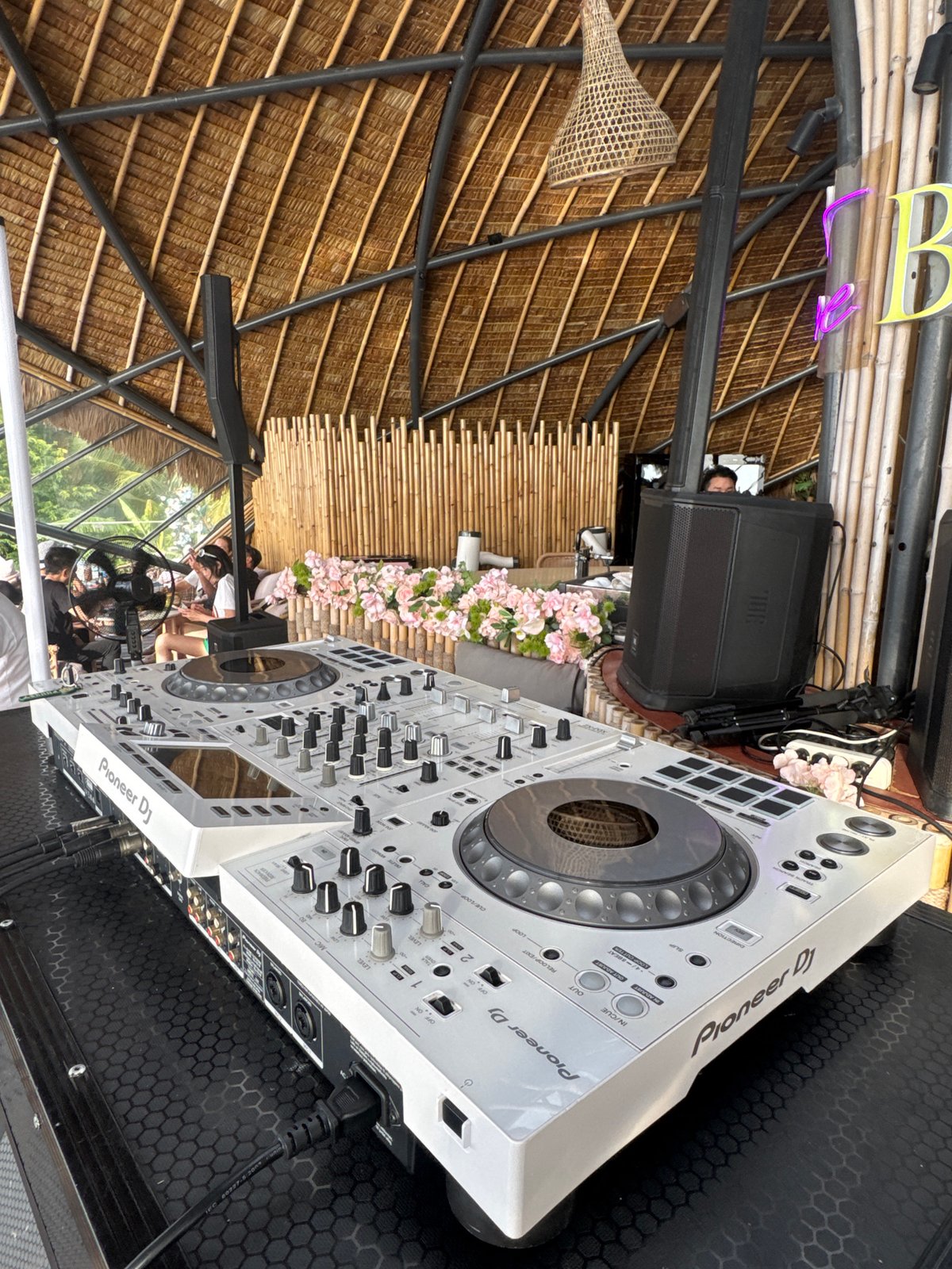 Morning at oceanfront restaurant in Karon with DJ setup
