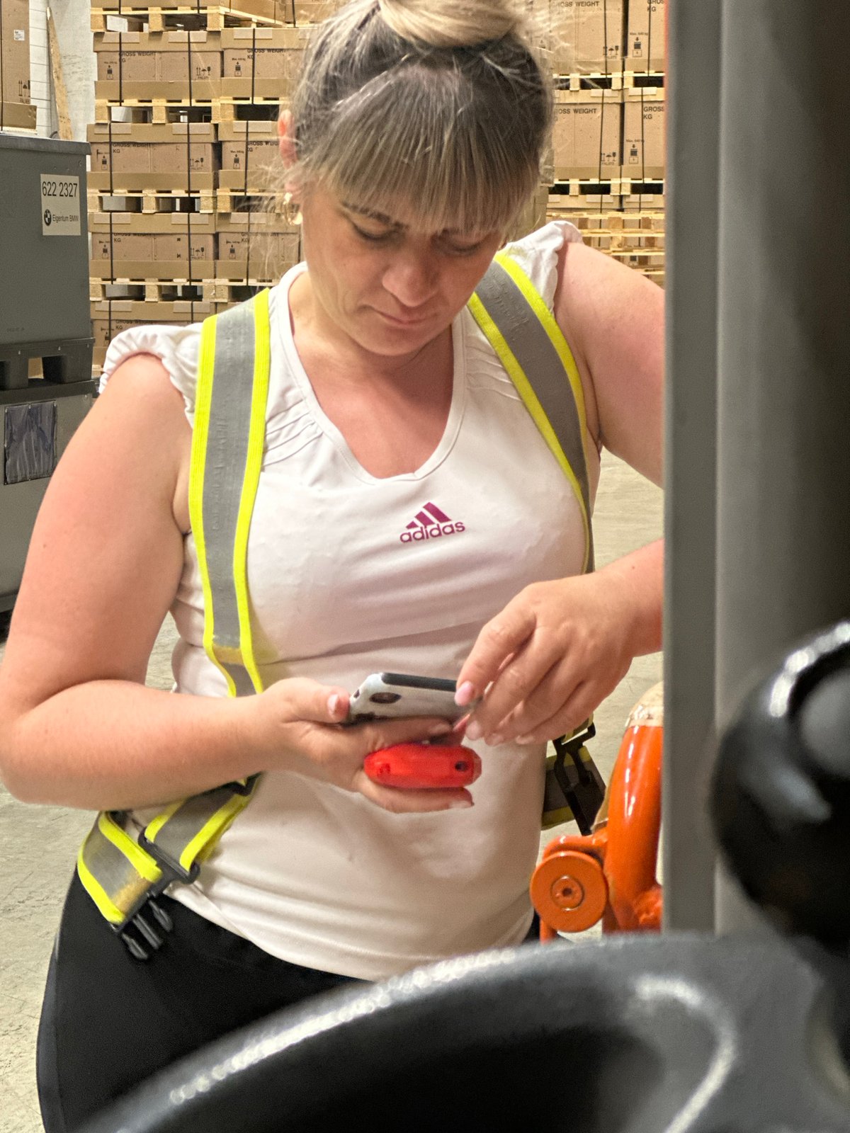 Late-night warehouse shift mixed with casual phone snapshots