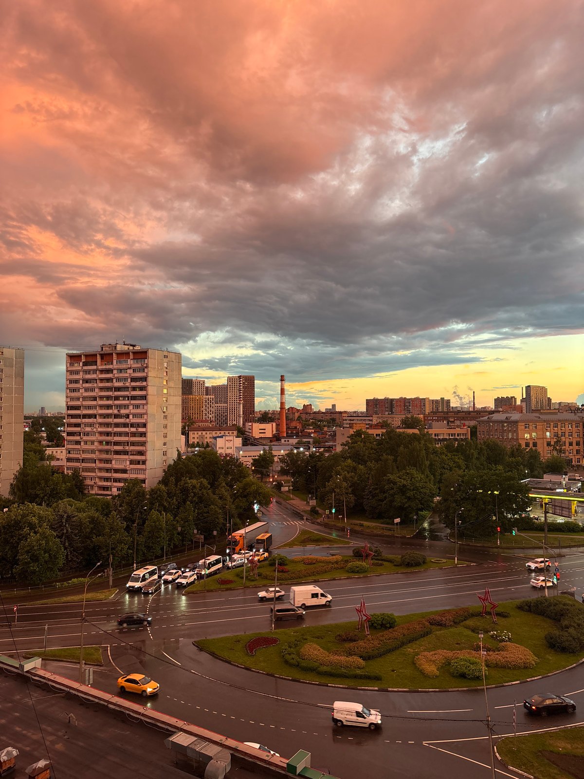 Striking city sunset, multiple angles, one indoor detour