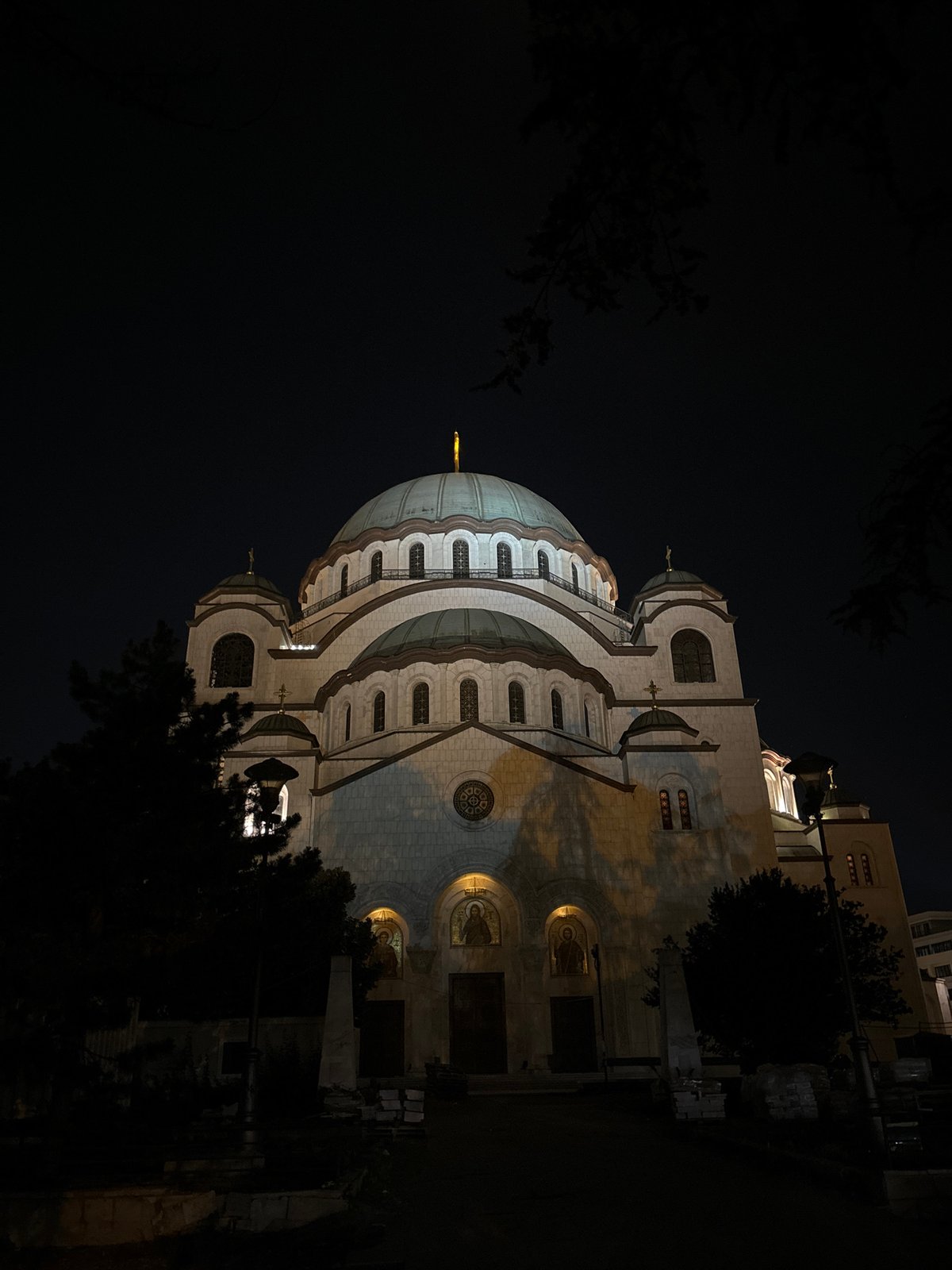 Belgrade's Saint Sava Church illuminated at night